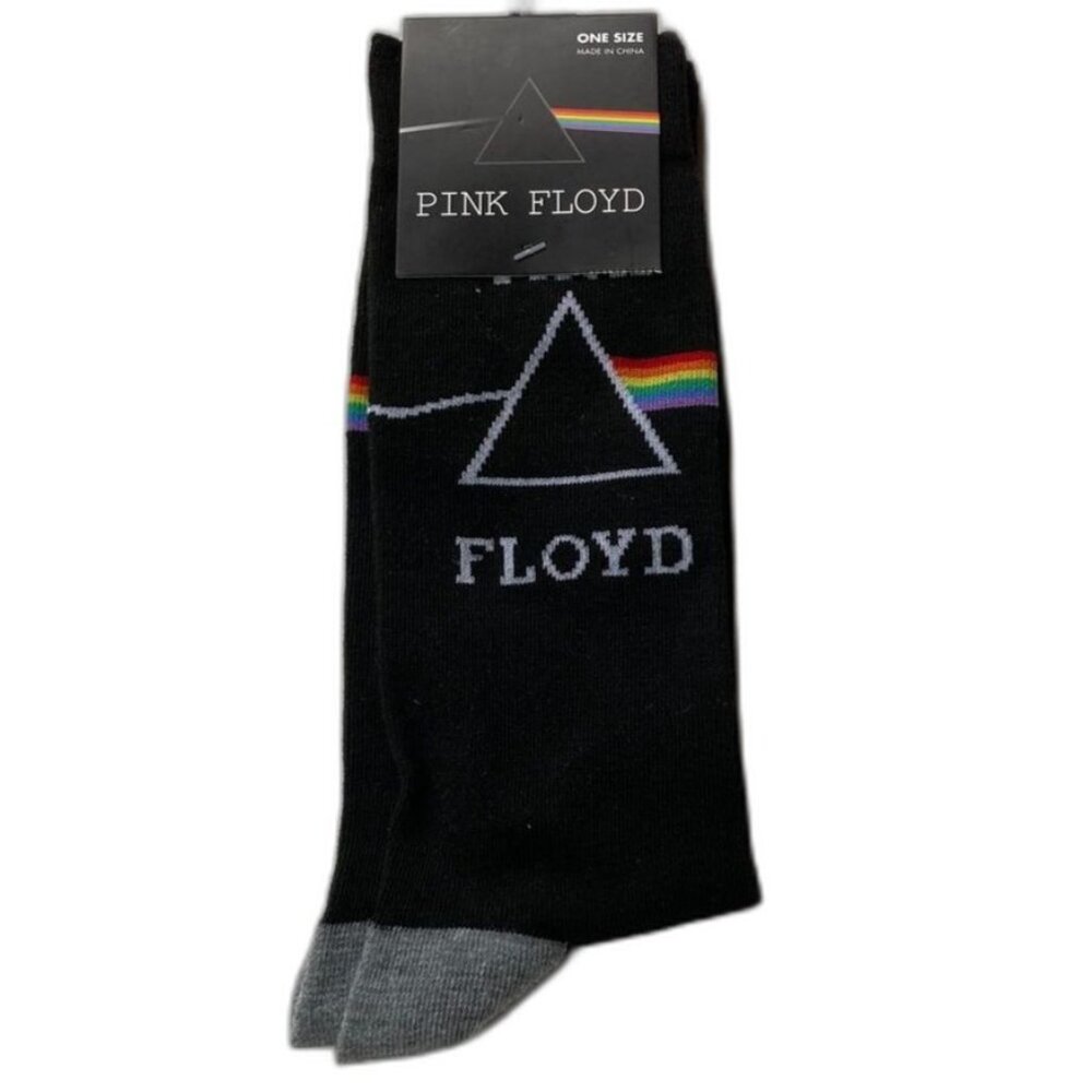 PINK FLOYD Black Crew Socks with Rainbow Prism Graphic UNISEX One Size Fits Most